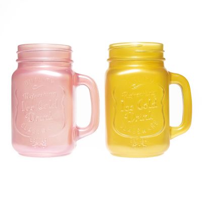 OEM Factory Cute Pink Yellow Coloured 480ml Empty Glass Mason Jar 16 oz Mason Jar Wholesale 