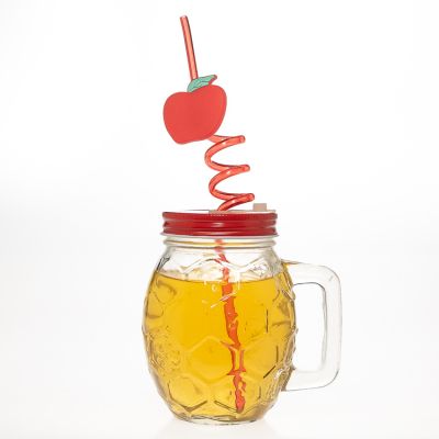 Unique Football Shaped Beverage Bottles 450 ml 15 oz Glass Mason Jar with Handle and Straw 