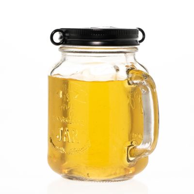 Wholesale Price Beverage Drinking Bottles 450 ml 15 oz Glass Mason Jar with Handle and Straw 