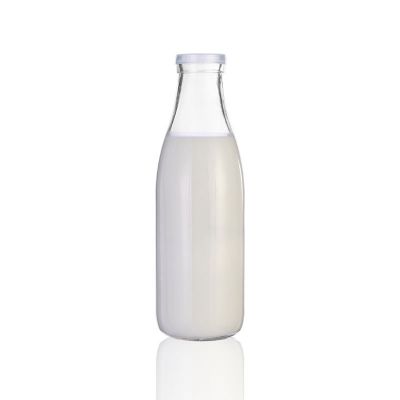 Plain mouth wholesale 1 liter large glass milk storage bottle with plastic lid 