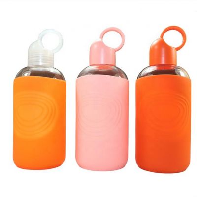 Eco Friendly bkr Glass Water Bottle with Smooth Silicone Sleeve for travel 