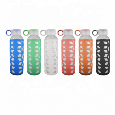 Recycled Sport Glass water bottle With Colorful Silicone Sleeve 