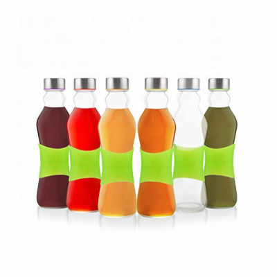 Reusable Glass Beverage Bottles wholesale with Silicone strip for Easy Grip 