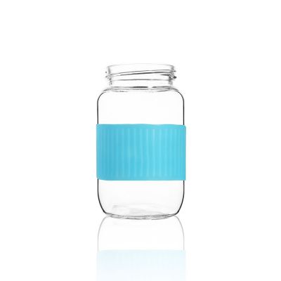 350 ml wide mouth clear glass water bottle with silicone sleeve 