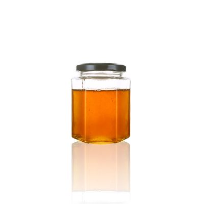 250ml hexagonal glass jam honey bee jar with screw lid 