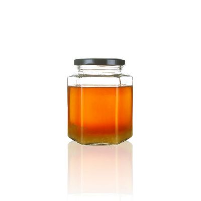 500ml 1lb cheap hexagon wide mouth glass honey bee storage jar wholesale