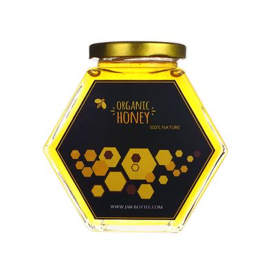 wholesale 500g 380g flat hexagon luxury clear food grade glass honey jar with cap 