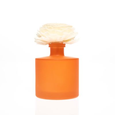 Room design Diffuser Bottles 200ml Cylinder Round Frosted Matte Orange Perfume Fragrance Bottle 