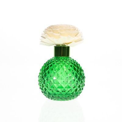 Embossed Crystal Green Color Empty 120ml 4oz Ball Shaped Refill Aroma Diffuser Reed Bottle Glass 