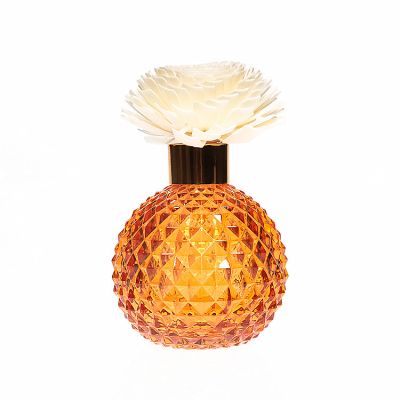 Fancy Round Crystal Ball Shaped Orange Color 120ml Aroma Air Freshener Diffuser Glass Bottle 