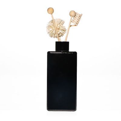 Commercial Use 250ml Square Solid Black Empty Glass Aroma Oil Bottle with Reed Diffuser Paper Flower 