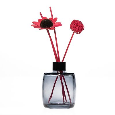 Unique Decorative 250ml Round Drum Shaped Gray Empty Reed Diffuser Glass Aromatherapy Bottle 