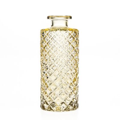 Household Air Freshener 150ml Round Decorative Vase Yellow Coloured Glass Room Aroma Diffuser Bottle 