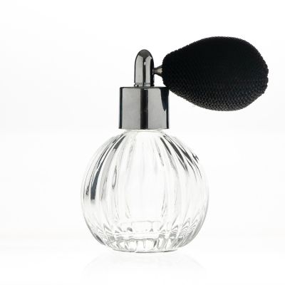 50ml empty refillable ball shape glass perfume bottle with black mesh atomizer bulb 