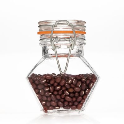100ml Hexagonal Shaped Storage Container 3 oz Empty Clear Swing Top Honey Glass Jar with Clip lids 