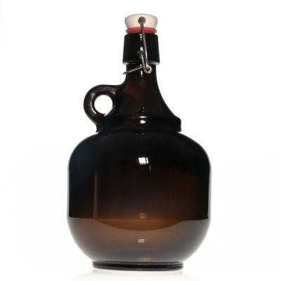 2000ml Classic California Style Amber Round Beer Packaging Glass Wine Bottle with Handle and Swing Top