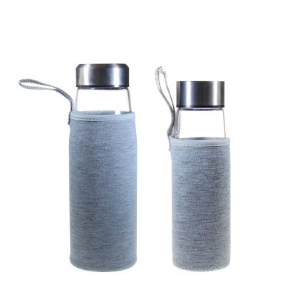 Customized Neoprene Cover 500ml borosilicate glass water bottle with Stainless lid