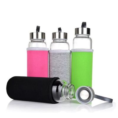 Real Borosilicate 16oz 18oz Glass Water Bottle with Silicone Sleeve and Stainless Steel Cap