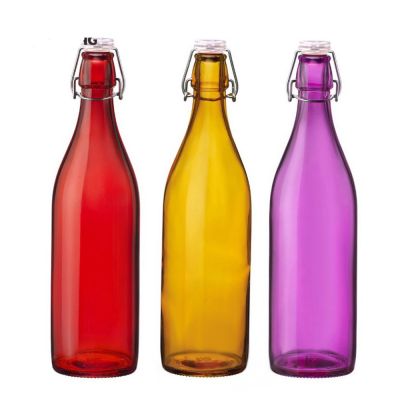Wholesale Customized Color 250ml 500ml Glass Beverage Bottle With Swing Top Cap