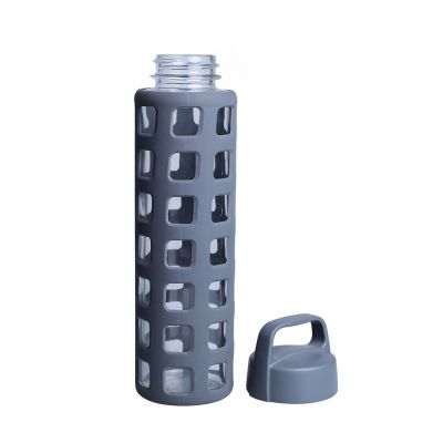 Portable heat resistant glass water bottle / drinking water bottle with handle lid top