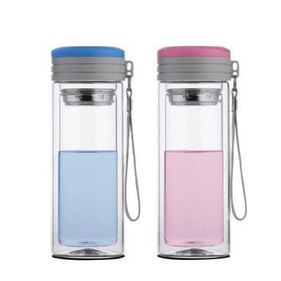 double wall borosilicate glass drinking water bottle with stainless steel infuser