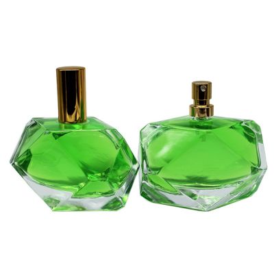 2018 wholesale new design diamond shape perfume bottle glass attar spray bottle 50ml