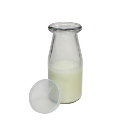 Round glass baby feeding beverage milk bottle 300ml with cap