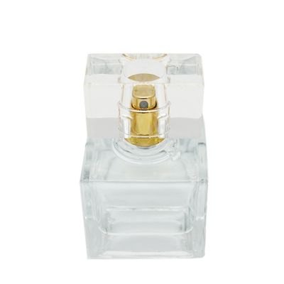 High quality thick bottom perfume bottle 30ml square glass cosmetic perfume packaging with gold sprayer 