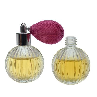 high quality empty refillable glass perfume bottle 50ml with balloon pump sprayer 
