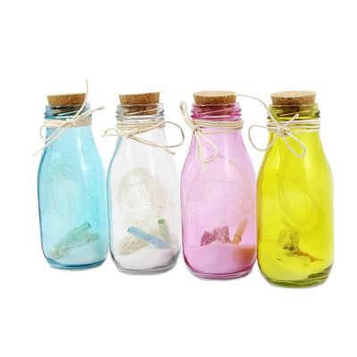 wholesale round clear glass drinking milk bottles 200ml 300ml with cork and decorative rope