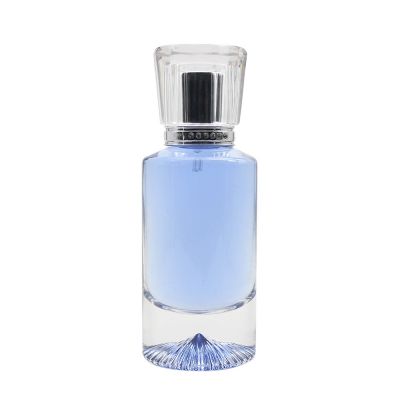 round high quality clear 55ml empty glass spray perfume bottle with collar cap