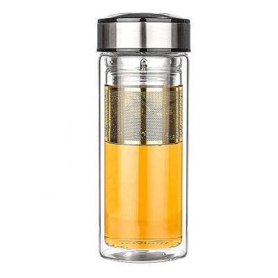 heat resistant classic office 304 stainless steel lid double wall tea infuser glass water bottle