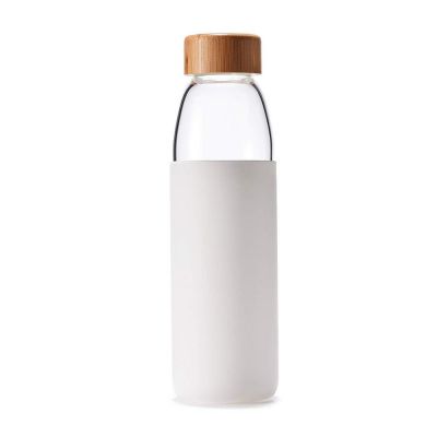 natural bamboo lid 550ml borosilicate glass drink water bottle with colorful sleeve 