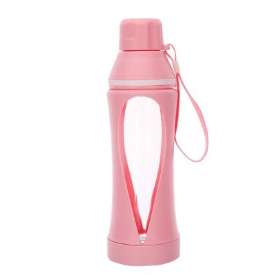 370ml durable easy carry outdoor plastic cover borosilicate glass drinking bottle with handle