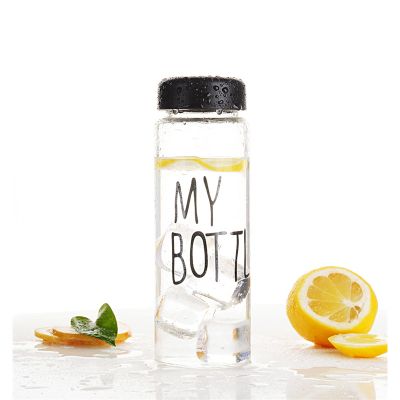 Creative 500ml little fresh style cartoon glass advertisement Lemon cup portable scented tea bottle juice cup with plastic lid