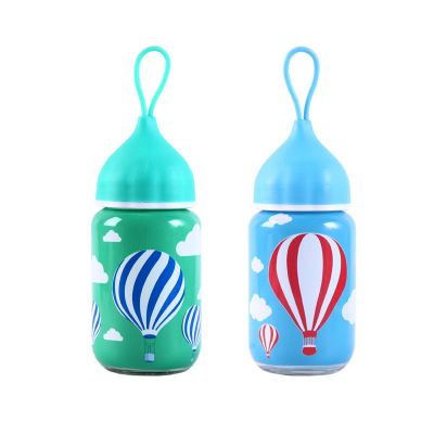Best sell 280ml lovely portable cartoon mini children student sports Juice glass bottle with Plastic stickers