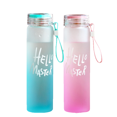 Multiple color gradient Portable colorful glass water bottle with cap