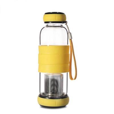 Popular Custom Label Glass Gym Drinking Bottle with 2 Plastic Lids and Tea Infuser