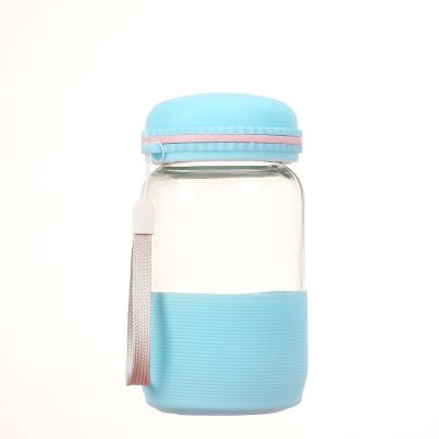 High-Grade 350ml Macarons Color Transparent Glass Water Bottle With Silicone Sleeve
