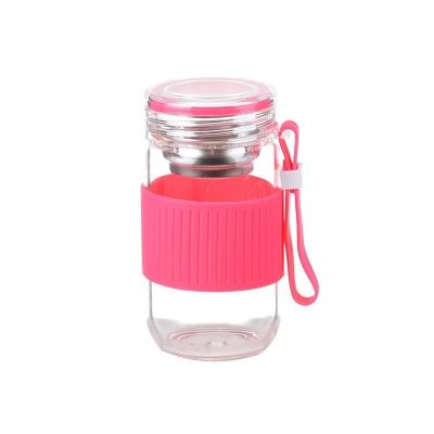 Cheap portable wide mouth glass water bottle with filter