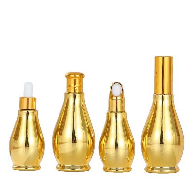 Wholesale Electroplated Gold Nice Bowling Design Glass Essential Oil Bottle With Dropper 50ml