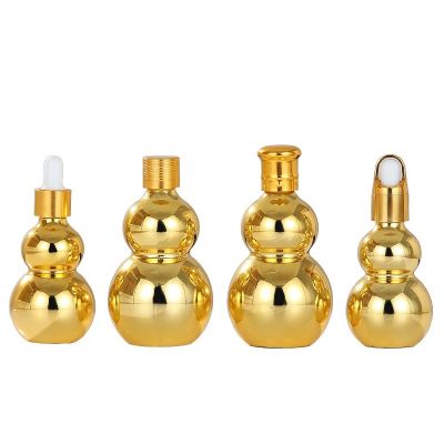 premium Electroplated Gold Gourd Shape Glass Essential Oil Bottle With Dropper For Sale