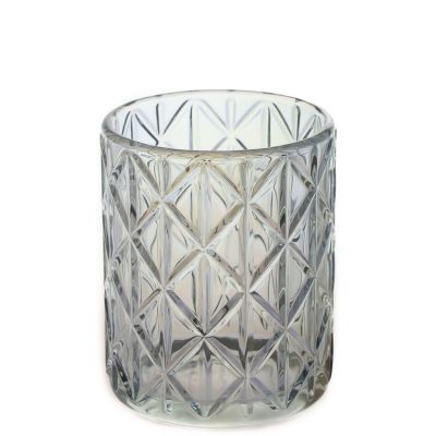 Crystal Engraving 380ml Glass Candle Cup / Round 13oz Glass Candle Holder for Decorative