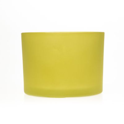 Frosted Matte Yellow Colorful 500ml Cylinder Round Candle Glass Holder Empty Jar for Sale