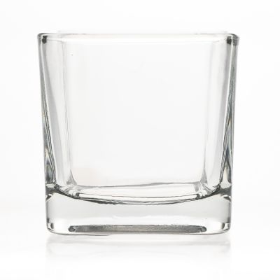 Simple Square Shaped 280ml Glass Candle Jars / Clear Empty 10oz Glass Candle Holder