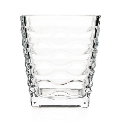 Home Decorative Embossed Crystal Square Candle Glass Jar 12oz Candle Holder Wholesale