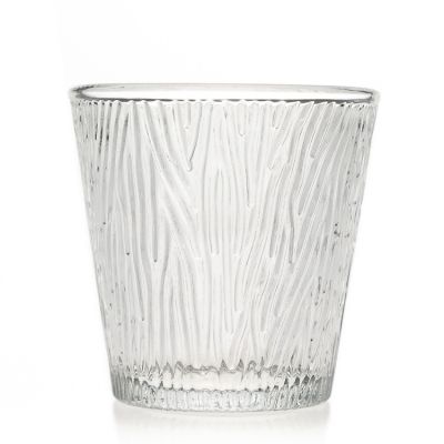 Home Use Glassware Drinking Cup 170ml Round Engraving Clear Glass Candle Holder / Candle Jars for Decorative