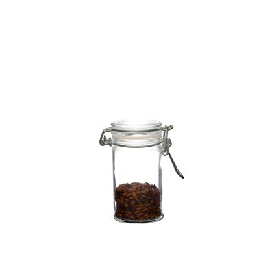 80ml round transparent airtight glass storage jar with flip clip