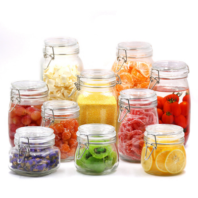 wholesale premium custom unbreakable customized clear storage bottle jar glass with clip lid