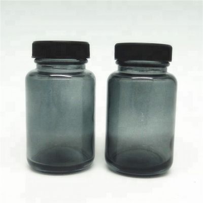 100ml gray glass pill bottle with plastic cap